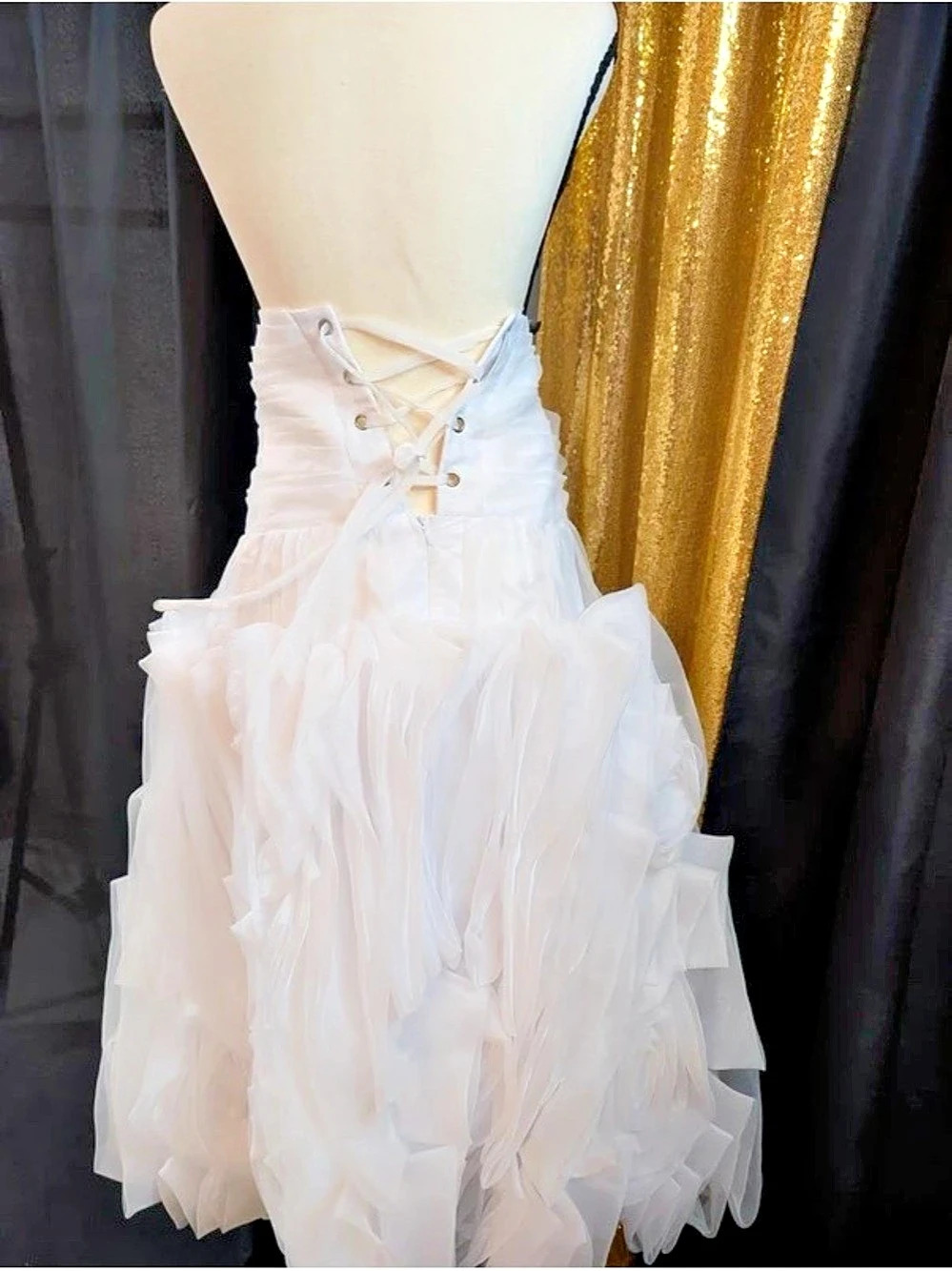 Ruched Ruffle Midi Skirt in White Like New - Picture 2 of 2